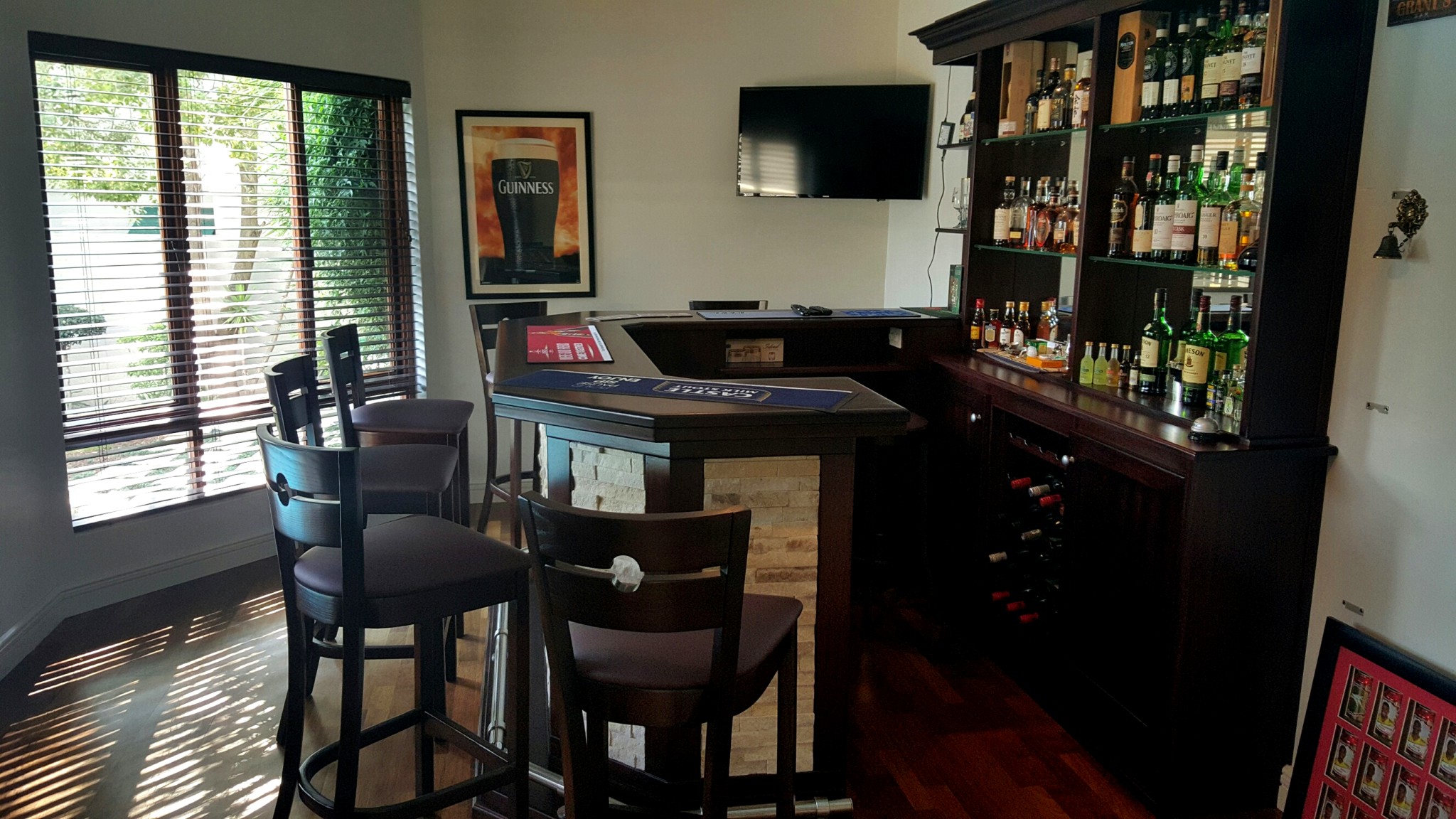 Mahogany and Riven Stone Bar